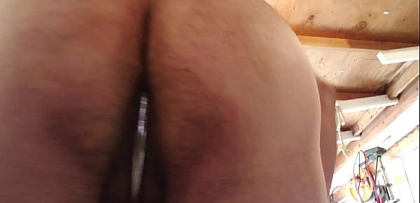  Inserting metal ball hook into my ass. I am going to leave it inside me all day while I go get a hair cut and do other errands.
